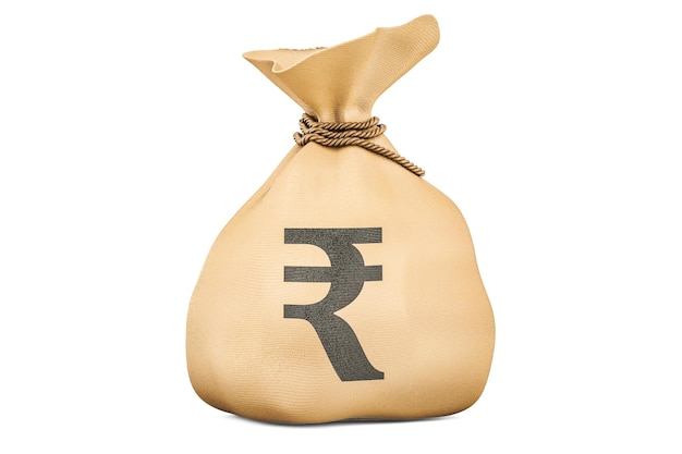 Borsa di denaro con rendering 3D della rupia