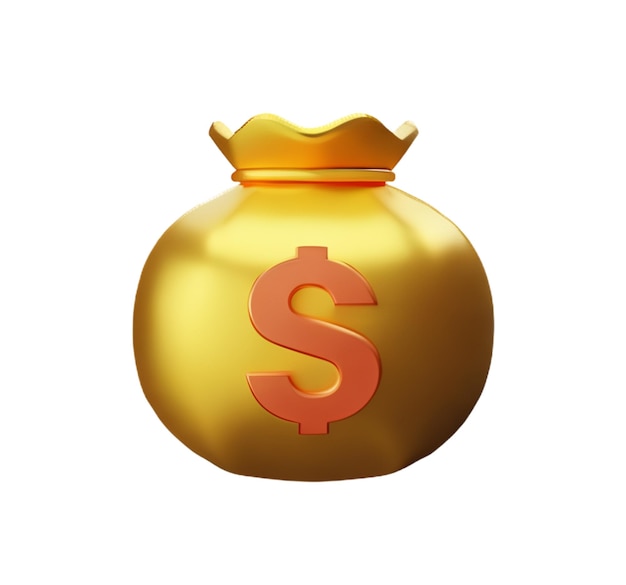 Borsa di denaro denaro dollaro guadagnare investimenti risparmi affari moneta oro plastica icona 3D