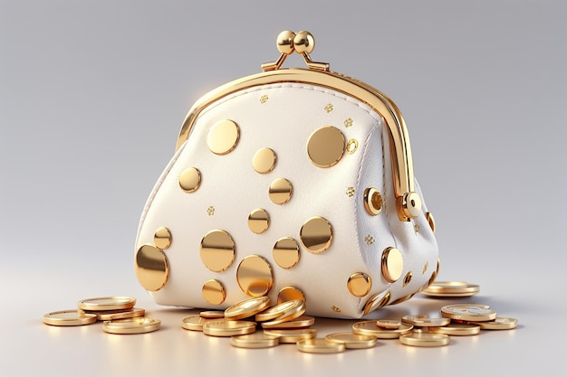 Borsa di monete d'oro 3D in stile cartone animato su uno sfondo bianco isolato Assetto di gioco rendering 3D illustrazione 3D