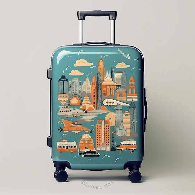 borsa di viaggio con diversi souvenir di viaggio Tempo per viaggiare