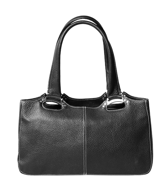 Borsa in pelle nera da donna isolato su sfondo bianco