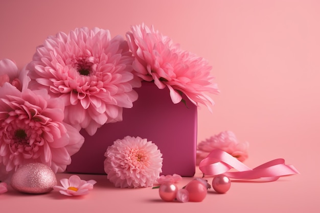 Borsa rosa con fiori su sfondo rosa