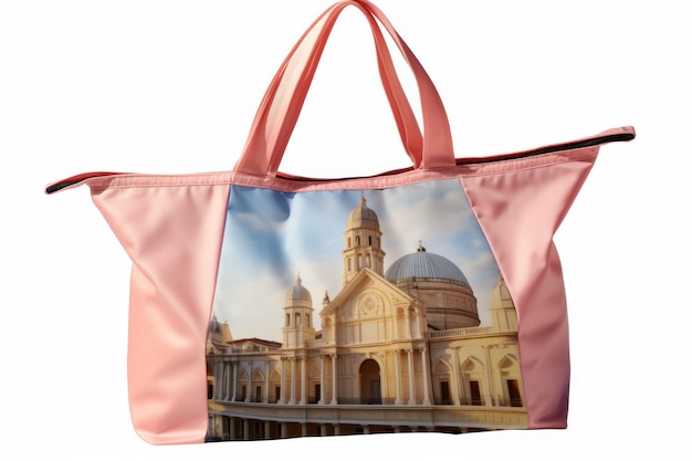 Borsa rosa con stampa di costruzione su una superficie bianca o trasparente PNG sfondo trasparente