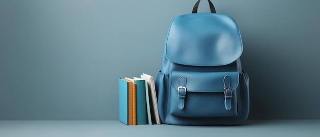 Borsa scolastica blu con libri e scuola