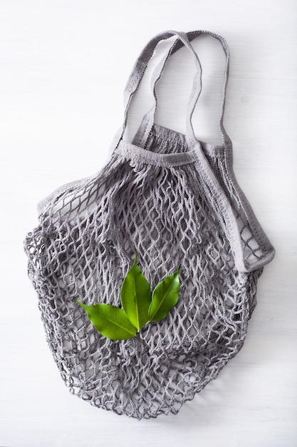 Borsa shopping riutilizzabile in cotone mesh, concetto zero rifiuti in plastica