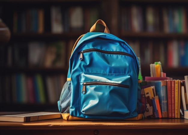 Borsa sul tavolo con matite con concetto di ritorno a scuola