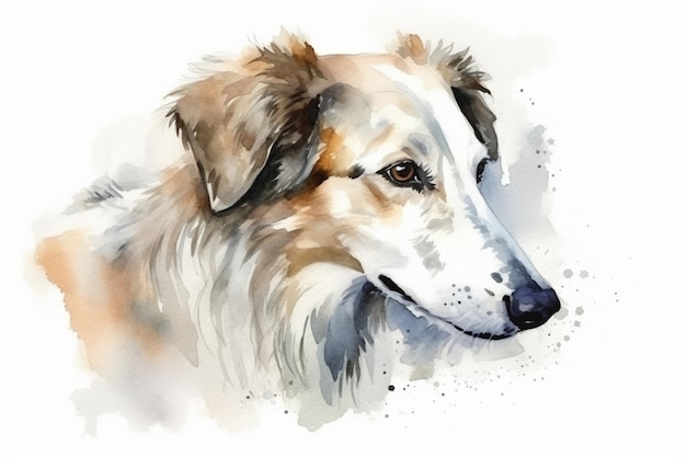 Borzoi adorabile illustrazione dell'acquerello del cucciolo di cane con macchie di colore tutte le razze di cani