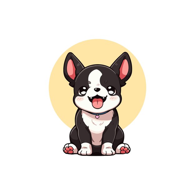 Boston Terrier cane animale chibi stile cartone animato isolato sfondo pianeggiante