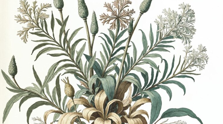 Photo botanical illustration of various plants