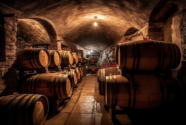 Botti per vino nell'antica cantina