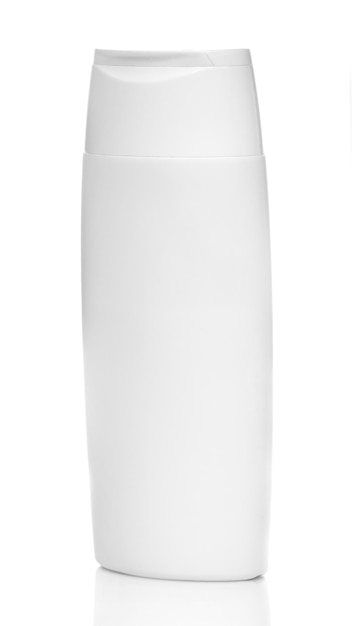 Bottiglia bianca da cosmetici o prodotti chimici domestici isolati su priorità bassa bianca