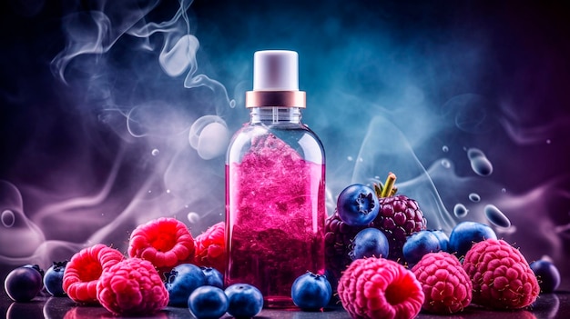 Bottiglia con liquido Vaping Eliquid aromatizzato Bacche e frutta IA generativa