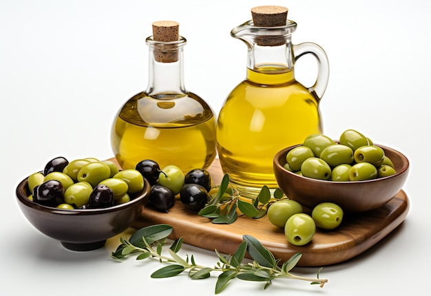 bottiglia con olio d'oliva e olive