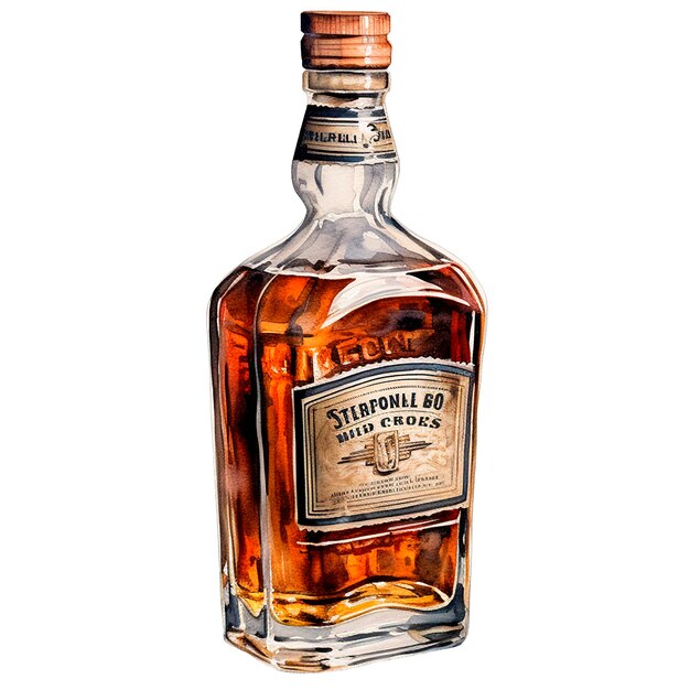 bottiglia con whisky cognac acquerello vintage illustrazione con alcol