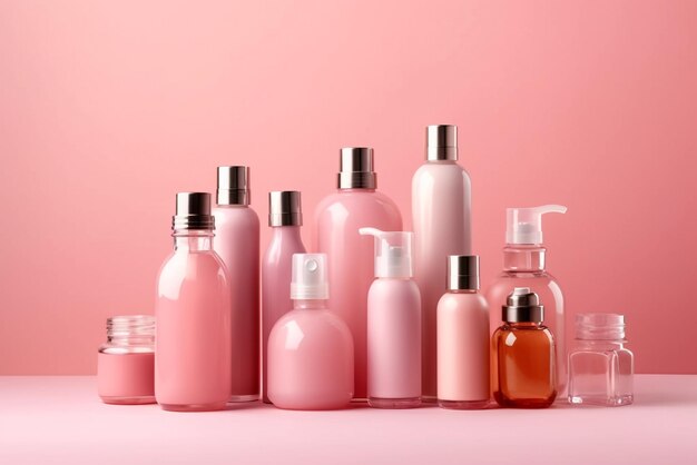 Bottiglia cosmetica su sfondo rosa