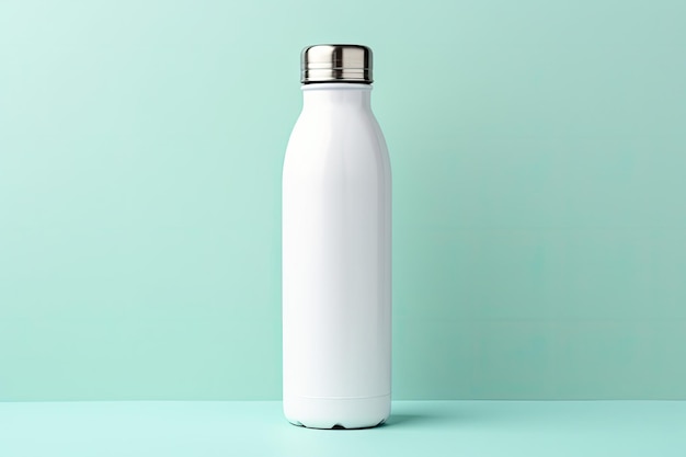 Bottiglia d'acqua bianca su sfondo chiaro
