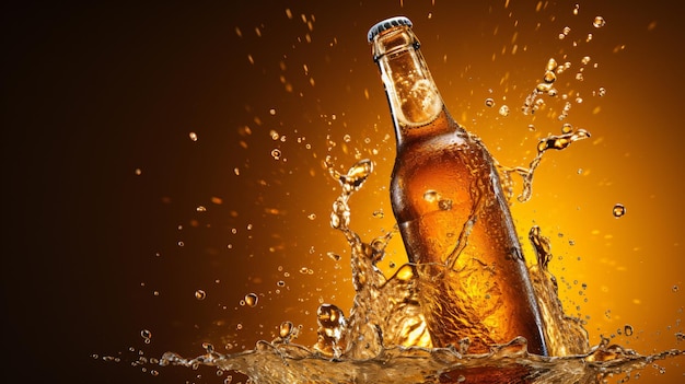 Bottiglia di birra con liquido spruzzante