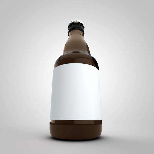 Bottiglia di birra marrone mock up con etichetta bianca vuota Rendering 3D