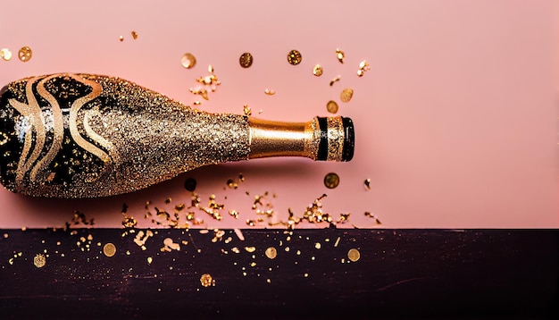 Bottiglia di champagne decorata con glitter dorati 2jpg