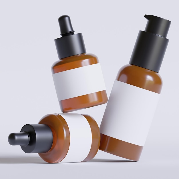 Bottiglia di cosmetici realistica su sfondo grigio
