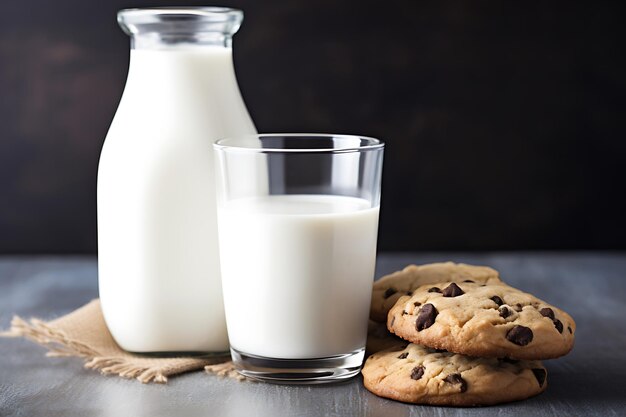 Bottiglia di latte con biscotti dolci