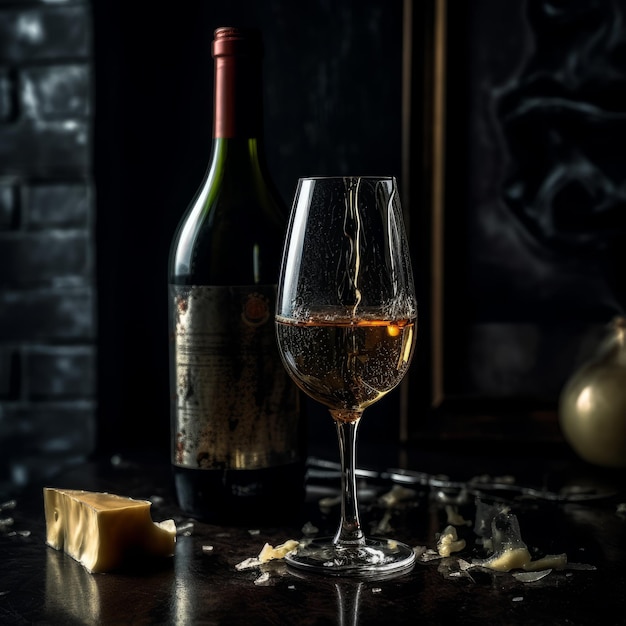 Bottiglia di lusso di vetro di vino formaggio immagine AI generativa