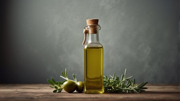 Bottiglia di olio d'oliva minimalista con erbe fresche