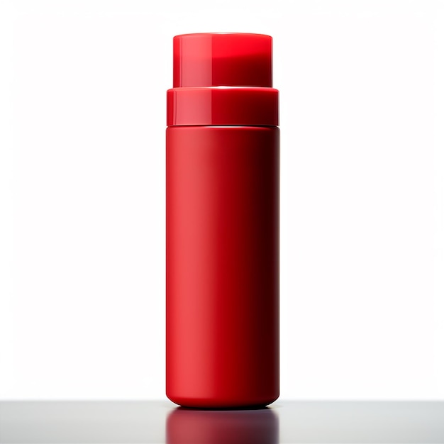Bottiglia di plastica o alluminio rossa con sfondo piatto