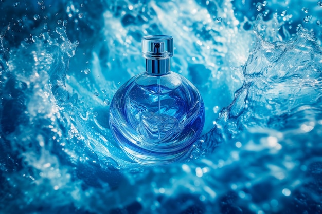 Bottiglia di profumo con fumo blu mistico