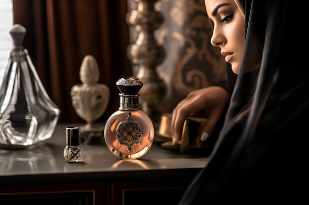 Bottiglia di profumo di olio arabo Generative AI 5