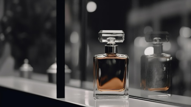 Bottiglia di profumo in stile minimalista su una vetrina