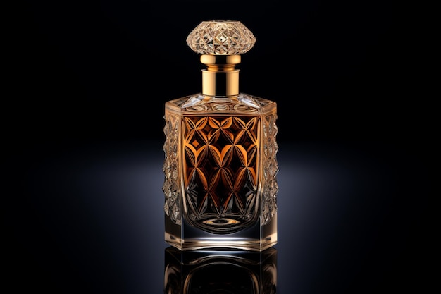 Bottiglia di profumo o bottiglia di whisky in stile elegante su uno sfondo in stile mockup