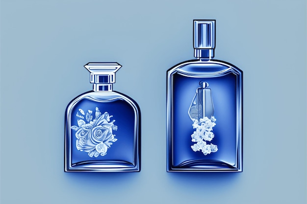 Bottiglia di profumo trasparente su un modello di bottiglia di profumo di sfondo stupefacente Studio
