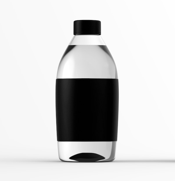 bottiglia di vetro con acqua isolata contenitore di liquido trasparente colore mockup etichetta nera trasparente item