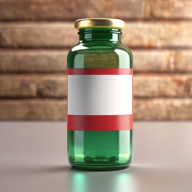 Bottiglia di vetro con farmaco, imballaggio vuoto di prodotti generici per cure mediche