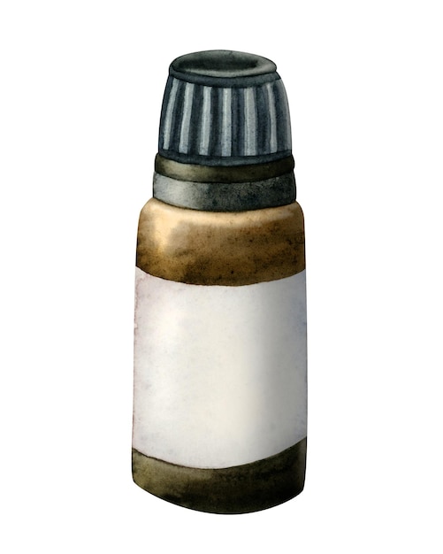Bottiglia di vetro marrone acquerello per olio essenziale con spazio copia etichetta bianca vuota per aromaterapia