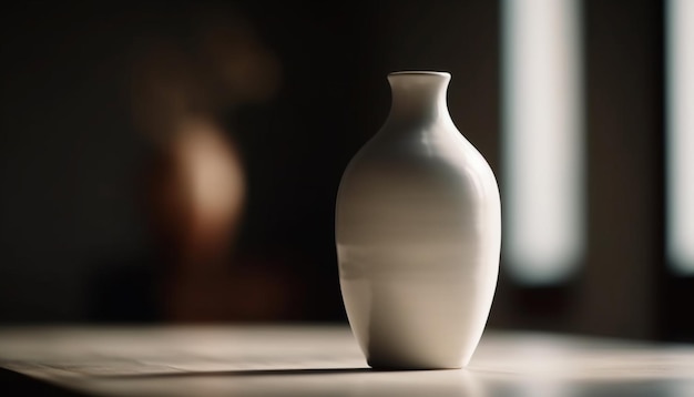 Bottiglia di vetro trasparente con vino fresco elegante semplicità su tavola generata dall'intelligenza artificiale