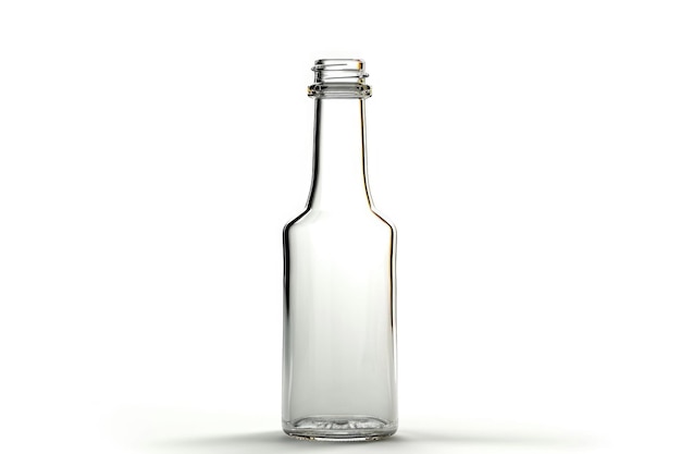 Bottiglia di vetro vuota isolata su bianco con percorso di ritaglio