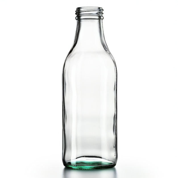 Bottiglia di vetro vuota isolata su sfondo bianco