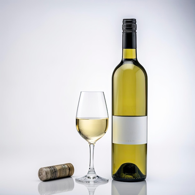 Bottiglia di vino bianco e sughero glassand