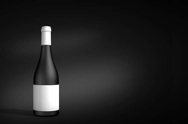 Bottiglia di vino nero isolata su sfondo nero