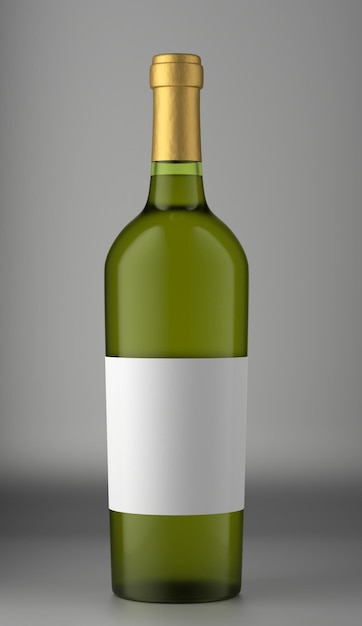 Bottiglia verde con vino su sfondo grigio bottiglia verde con etica per il rendering di design d