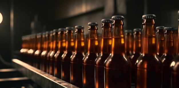 Bottiglie di birra in fabbrica Generative Ai