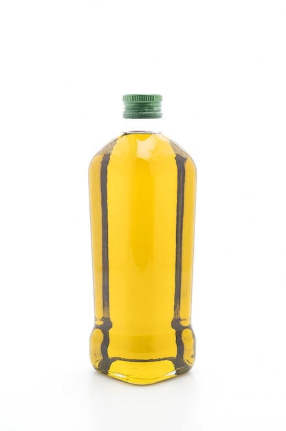 Bottiglie di olio d&#39;oliva isolate su bianco