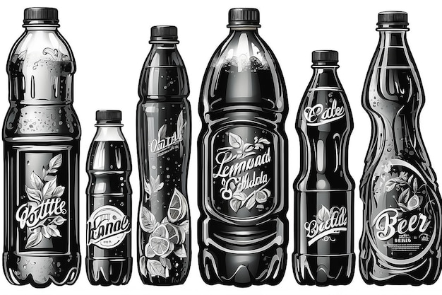 Bottiglie di plastica di varie dimensioni Set di illustrazioni vettoriali