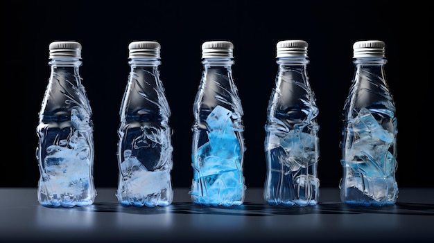 Bottiglie di plastica PET di acqua potabile fredda in ghiaccio