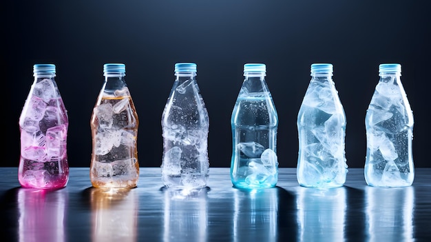 Bottiglie di plastica PET di acqua potabile fredda in ghiaccio