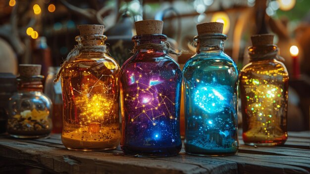 Bottiglie di pozione gypsys che catturano l'essenza incantevole delle galassie racconti di conoscenza antica