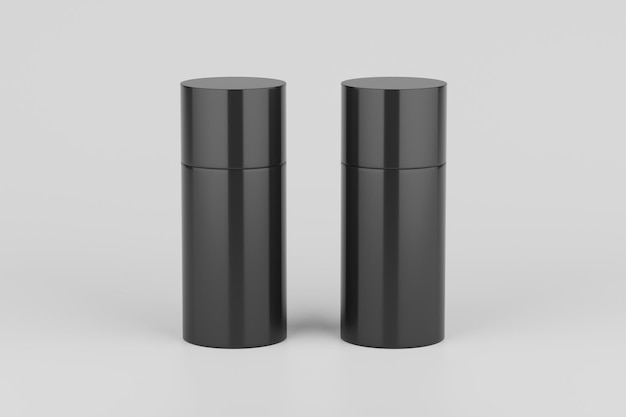 Bottiglie multiple di deodorante spray in plastica nera Mockup 3D rendering