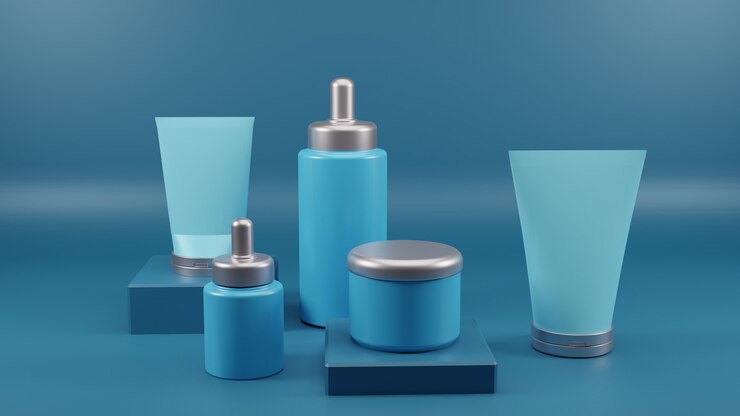 Bottiglie vuote cosmetiche che imballano rendering 3D